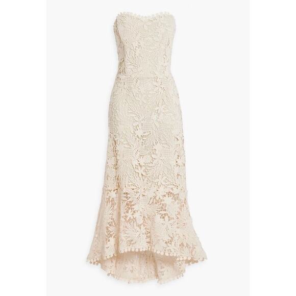 NEW NWT Maria Lucia Hohan Strapless Asymmetric Guipure Lace Midi Dress US 4 - Picture 3 of 9